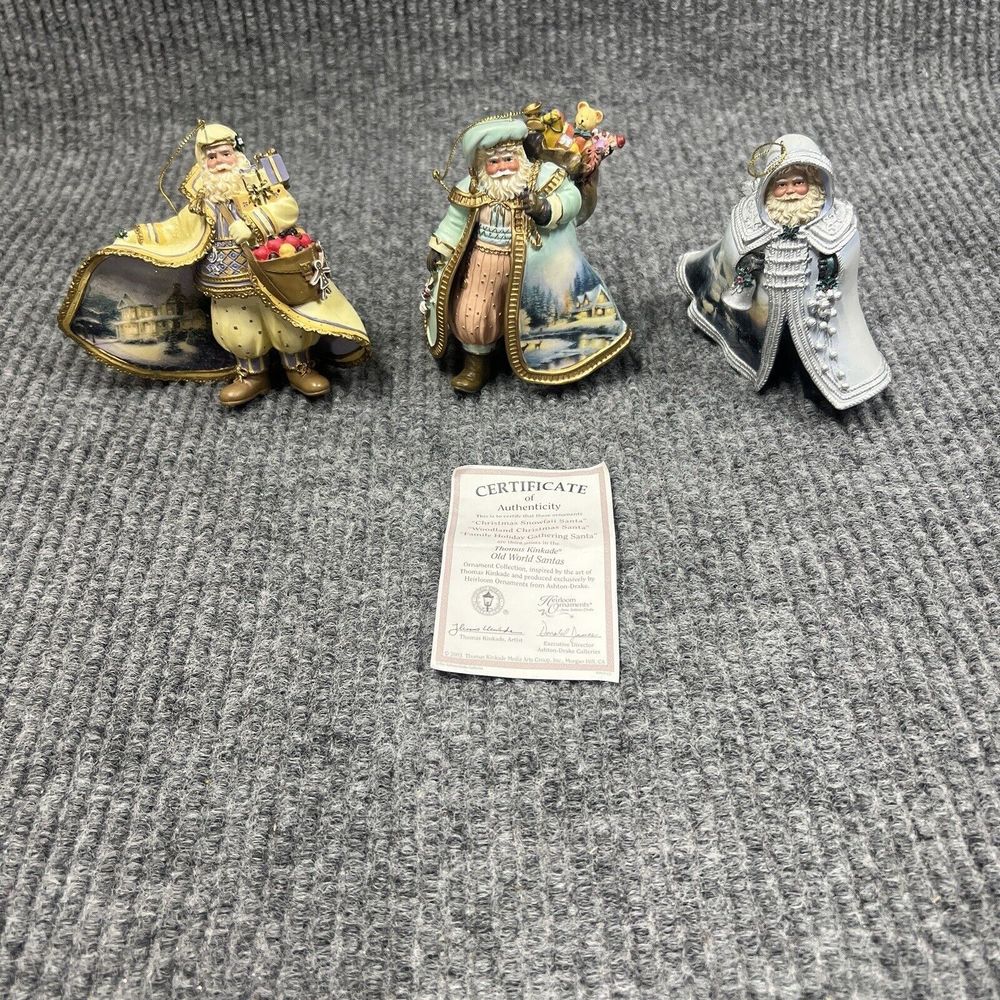 VTG 2003 Thomas Kinkade Old World Santas Christmas Heirloom Ornaments Set Of 3‎